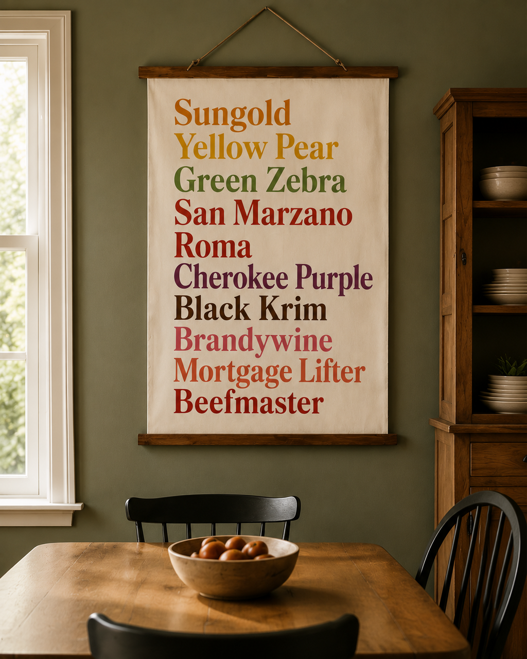 NEW Heirloom Tomato Varieties Wall Tapestry Wood Topped Wall Tapestry | Farmhouse Kitchen Decor