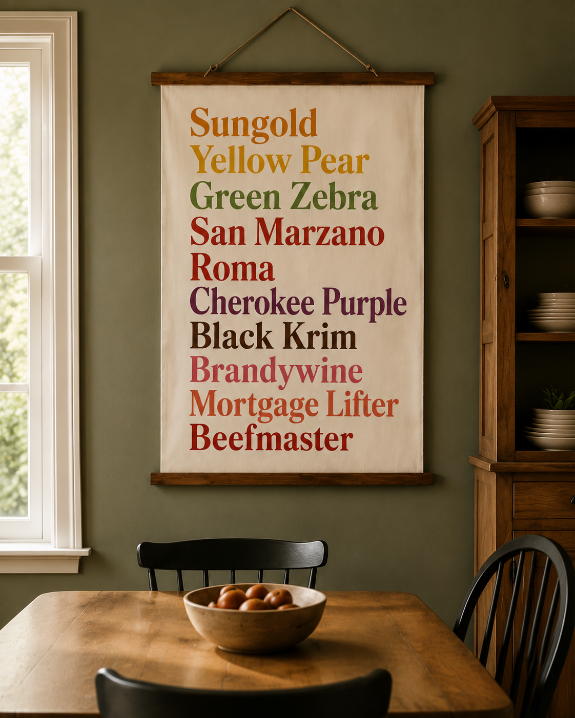 NEW Heirloom Tomato Varieties Wall Tapestry Wood Topped Wall Tapestry | Farmhouse Kitchen Decor