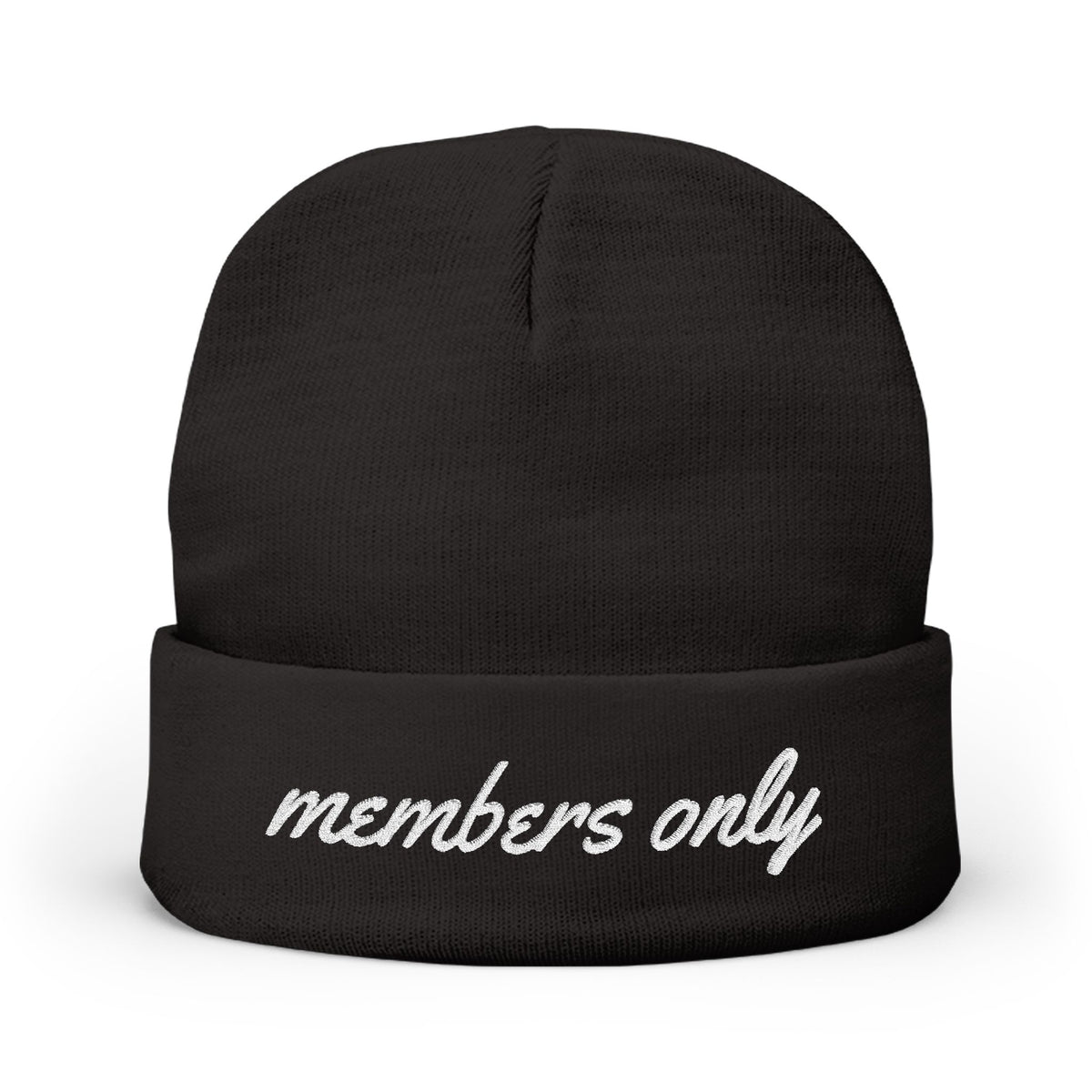 Members Only Embroidered Knit Beanie — Cozy Cuffed Winter Hat